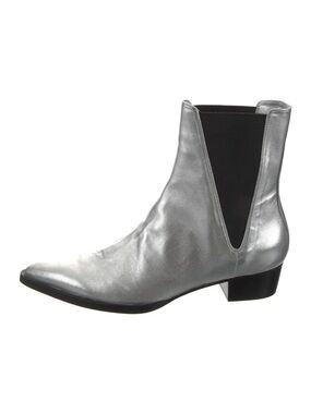 Frame Metallic Silver Pointed Toe Chelsea Booties